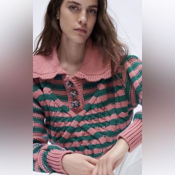 NEW ZARA striped cable knit cropped sweater size small woman’s fall - Picture 12 of 12
